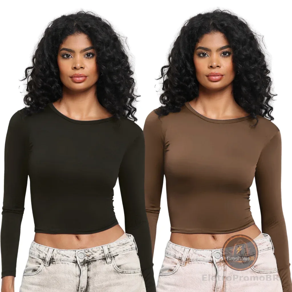 KIT 2: Blusa Feminina de Manga Longa - Meia Estação de Compressão Colada
