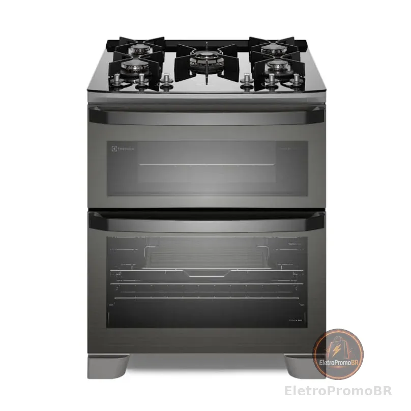 Fogão 5 bocas Electrolux Cinza Expert com Duplo Forno, Função Air fryer e Mesa de Vidro (FE5AD) 220V