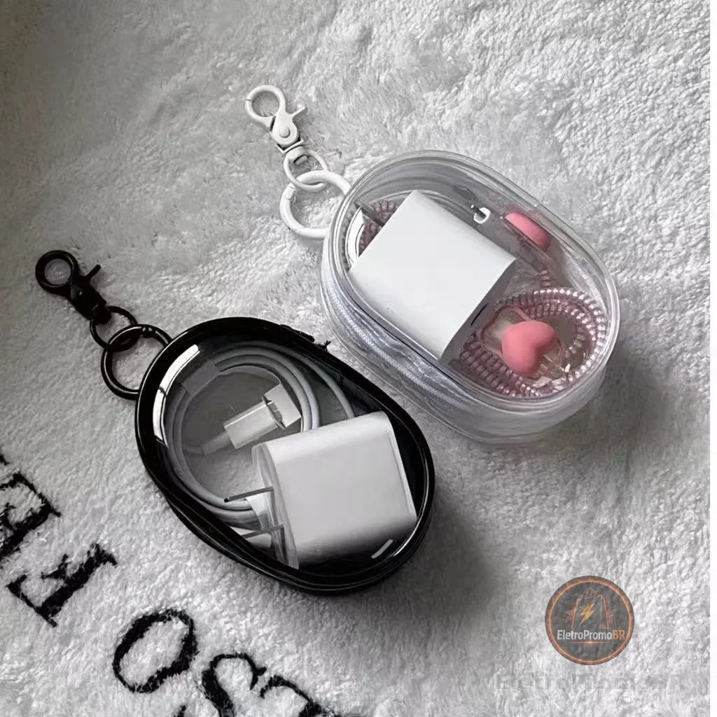 Mini Bolsa Portátil com Zíper Transparente e Estojo para Carregador, Fone de Ouvido e Acessório de Viagem