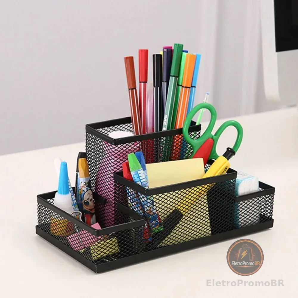 Cesta Porta Lápis Caneta Organizador Multiuso De Metal Telado Para Escritório Top
