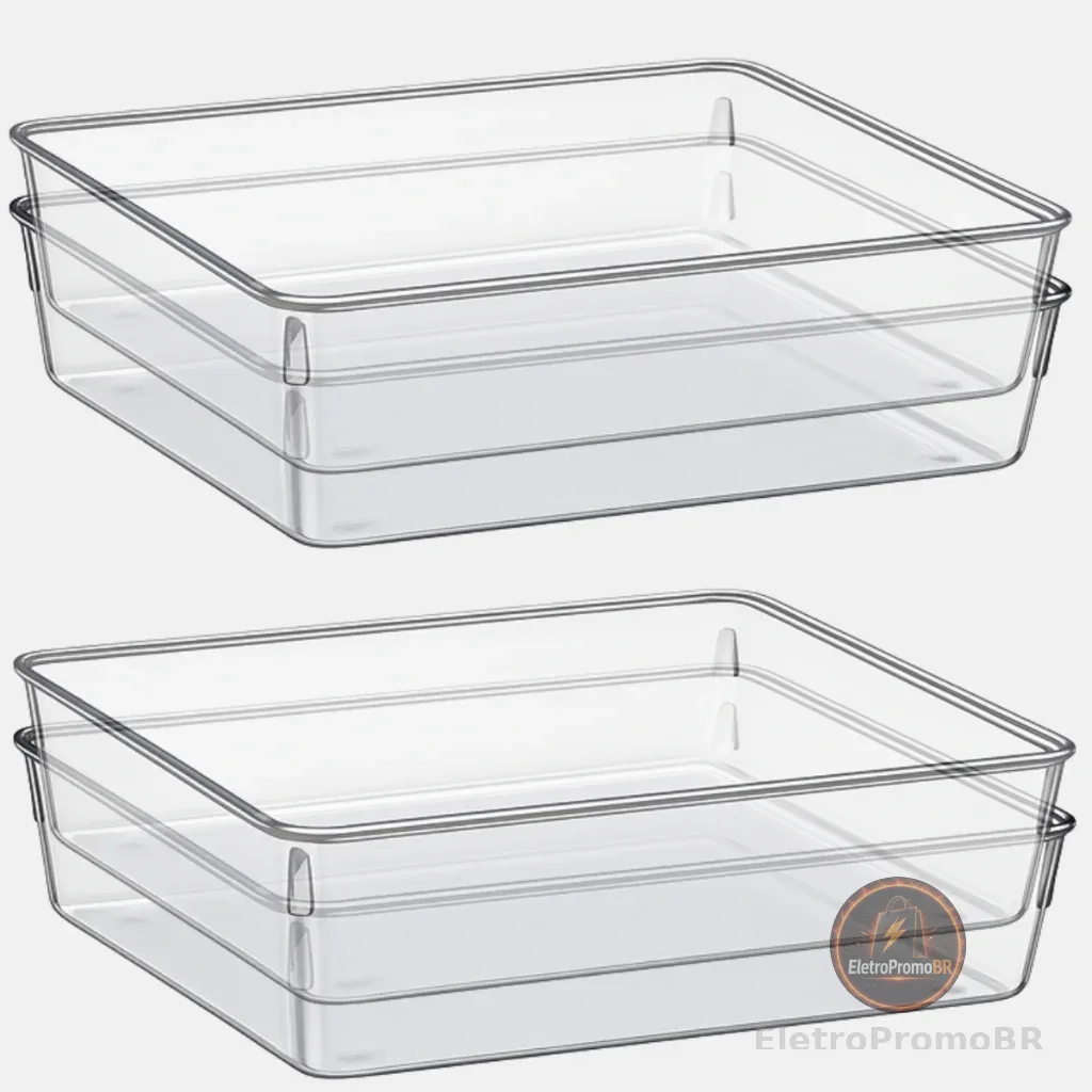 Kit 4 Organizadores Quadrado Multiuso Acrilico Cristal Grande -  P/ Gaveta-Porta Maquiagem-Geladeira