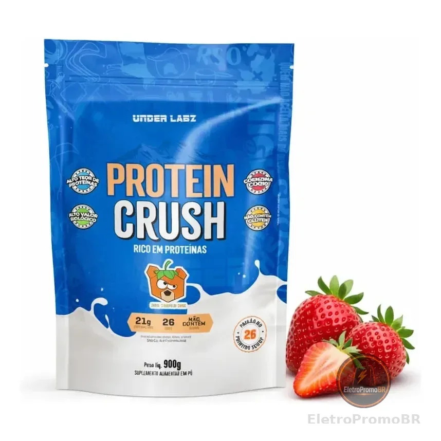 Protein Crush Strambear  900 Gramas Under Labz  Whey Protein Morango