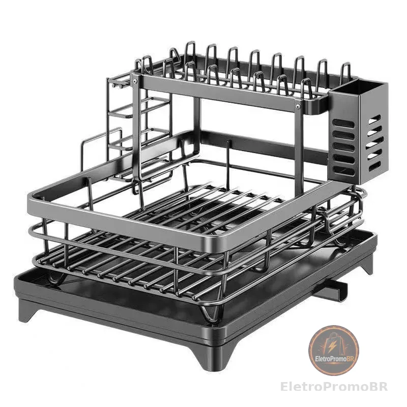 Escorredor de Louça Rack De Cozinha 2 Andares Preto haosin