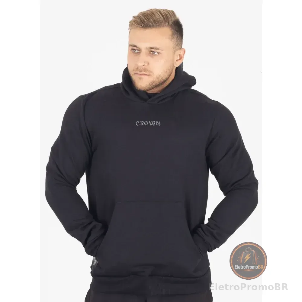 Moletom Crown Capuz  Bordado Preto Gg Preto