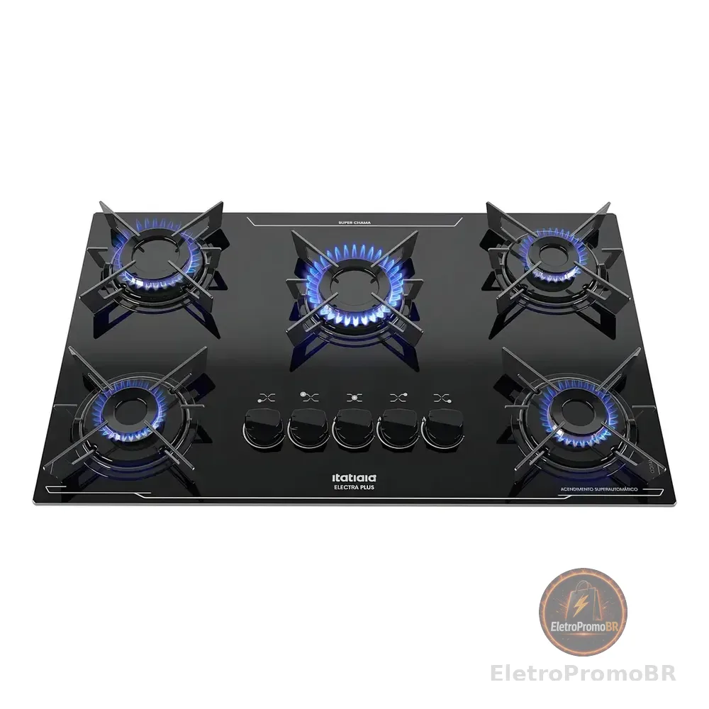 Cooktop Itatiaia Electra Plus 5 Bocas Mesa Vidro Preto Bivol Preto 127/220v