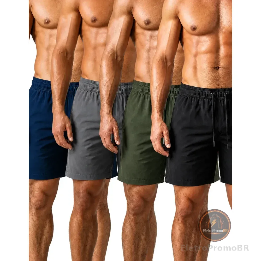 Kit 4 Shorts Bermuda Masculino Praia Tactel Academia Treino Preto/verde/cinza/azul-marinho Lisa G