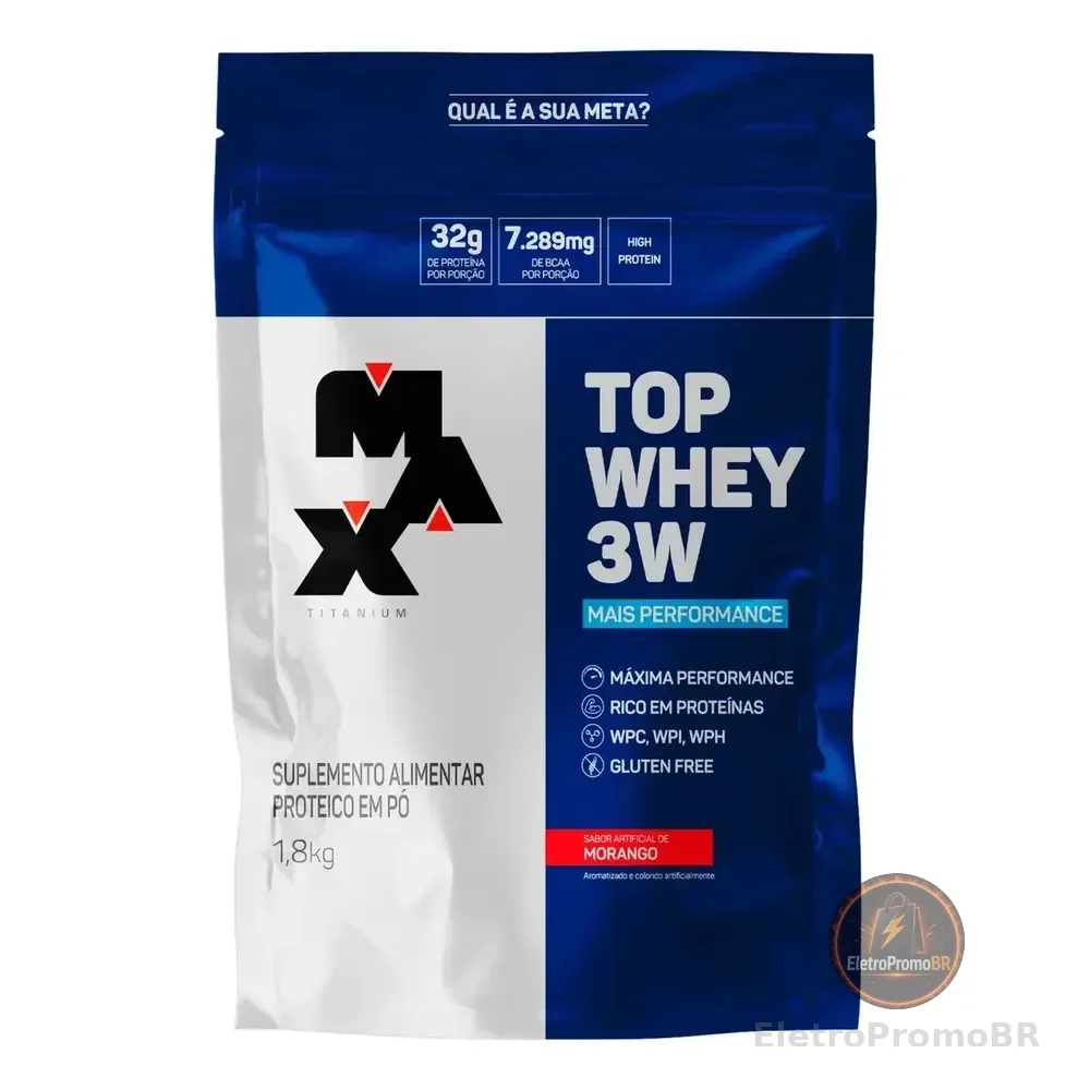 Max Titanium Top Whey 3w Mais Performance 1,8kg Sabor Morango