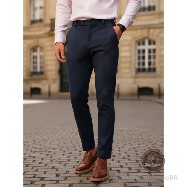 Calça Social Alfaiataria Masculina Malha Elastano Stretch