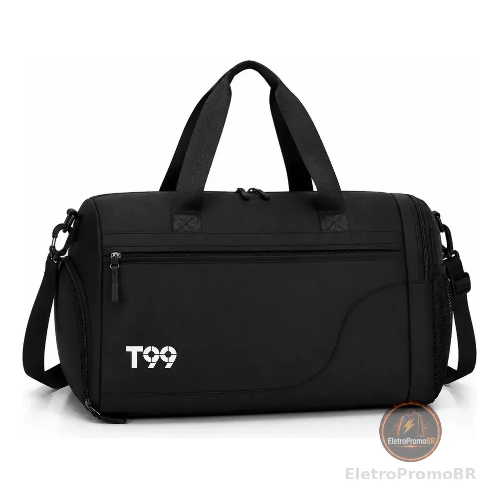 Bolsa Transversal Academia Viagem 6 Compartimentos Preto Lisa