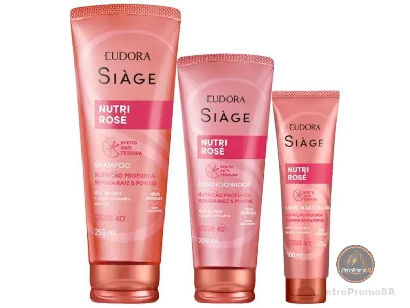 Kit Shampoo Condicionador Leave-in Eudora Siàge Nutri Rosé