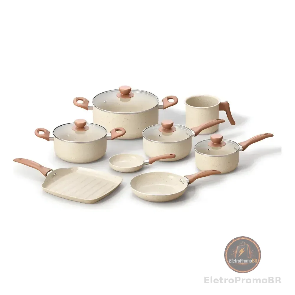 Jogo Com 8 Panelas Antiaderentes De Ceramica Terrara Bege - Oikos
