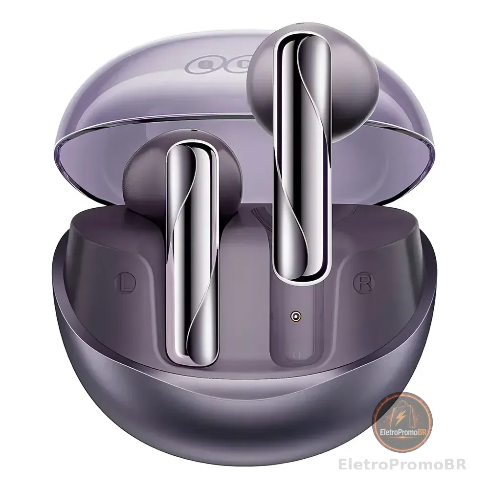 Fone Bluetooth Qcy T32 Ailybuds Clear Enc E Bluetooth 5.3 Cor Violeta