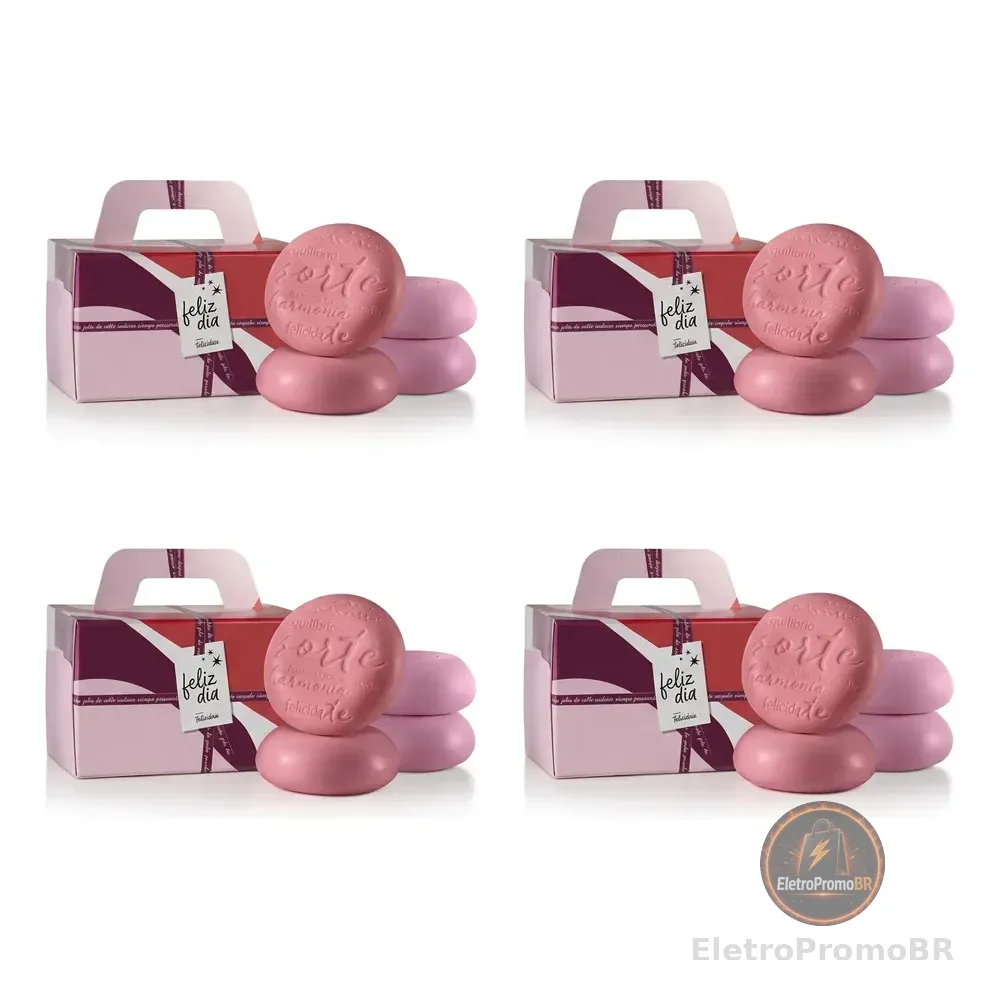 Kit 4 Caixas Com 4 Unidades Sabonetes Prosperidade 90g + 4 Sacolas Presente P