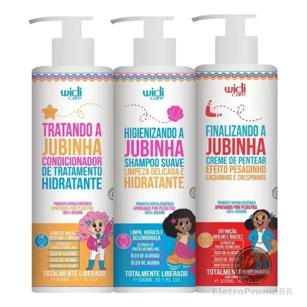 Kit Jubinha Infantil Shampoo Condicionador + Creme Pesadinho Kit Completo