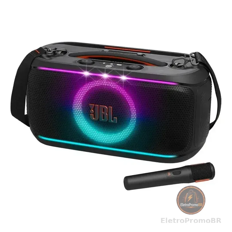 Caixa De Som Jbl Partybox On The Go 2 Preta Com Microfone Preto