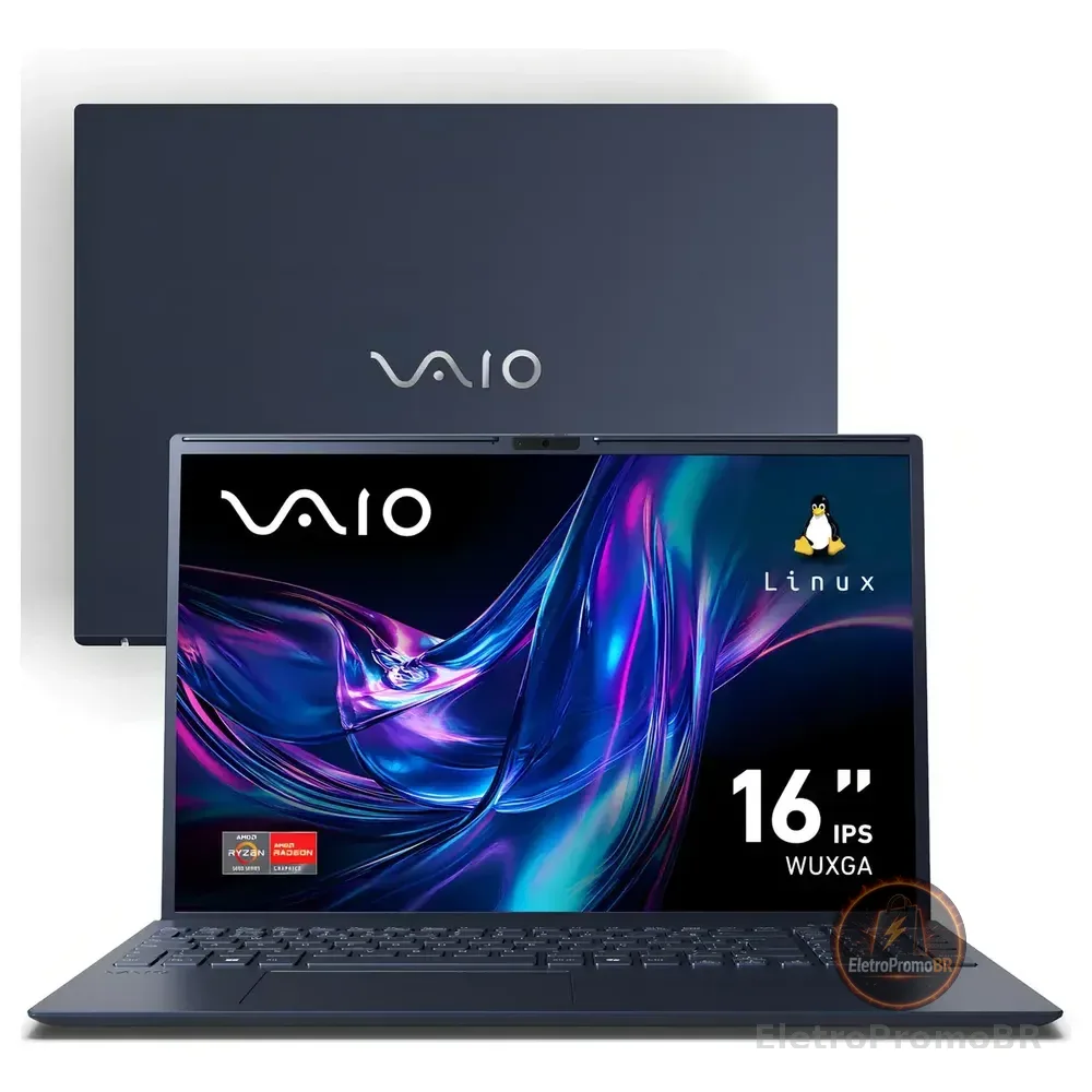 Notebook Vaio Fe16 Amd Ryzen 5-5625u Linux 8gb Ram 256gb Ssd Wi-fi 6 Tela 16'' Ips Wuxga Antirreflexo - Cinza Grafite - Vjfe69f11x-b0411h - Permite Upgrade De Memória Ram E Ssd