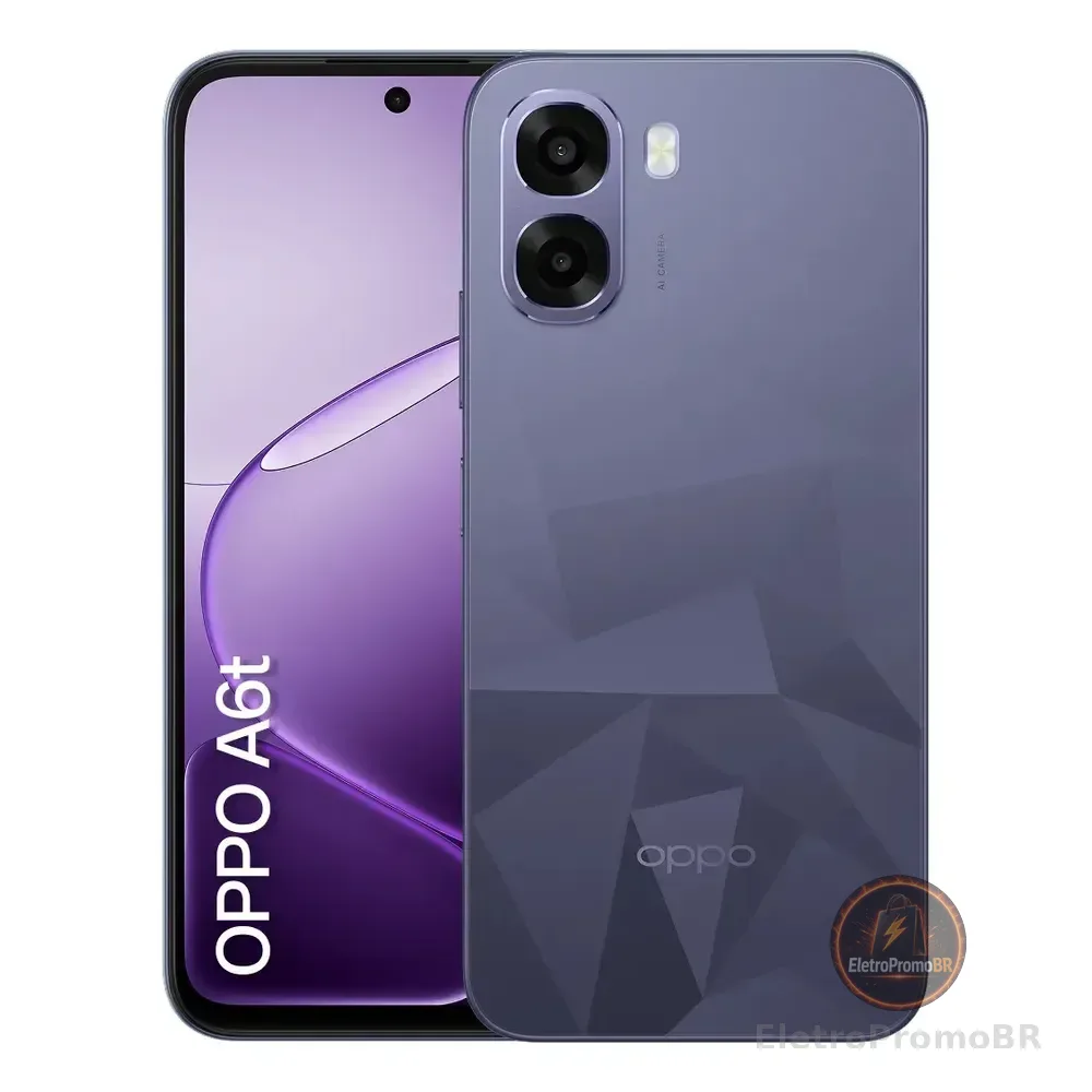Smartphone Oppo A6t 128gb, 12gb Ram (4gb + 8gb Virtual Ram), Bateria Gigante De 6500mah, Processador Snapdragon, Tela 120hz, Ai Câmera, Ip64 - Violeta Violeta-escuro