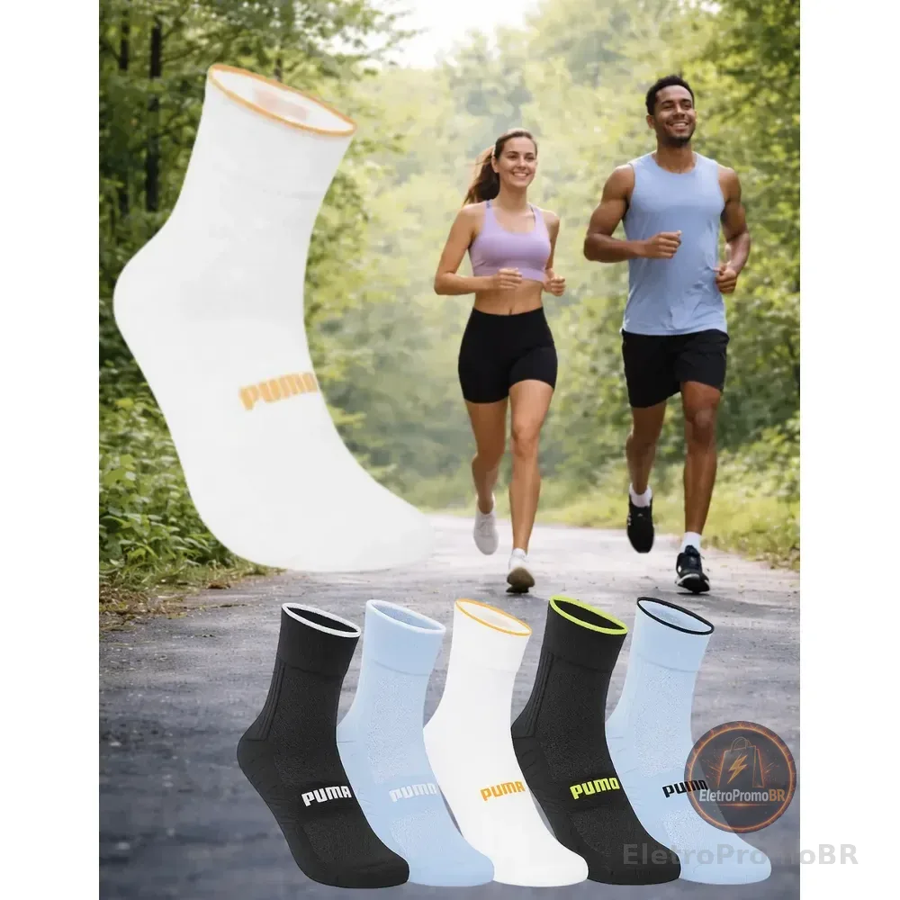 Meia Puma Poliamida Esportiva Corrida Dry Fit Ciclismo Sport Branco G (39-44)