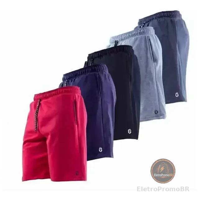 Kit 05 Bermuda Masculina Moletom Bolso Cordão Fit Elastico