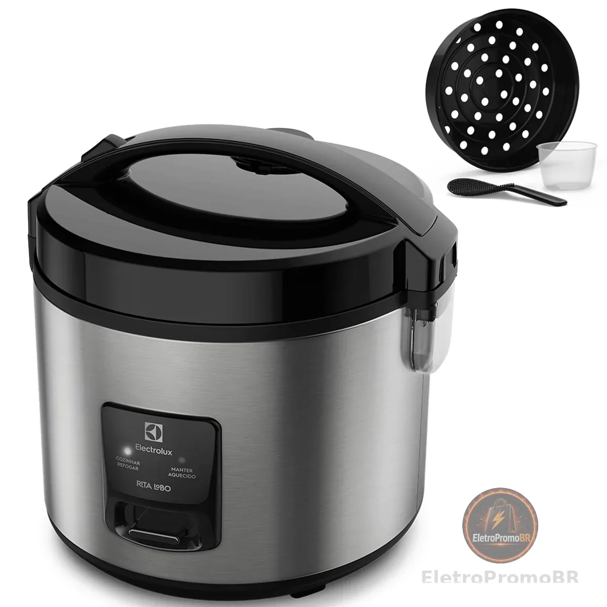 Electrolux Panela Elétrica vapor arroz capacidade 3,5L 10 xícaras 2 em 1 timer panela removivel antiaderente tampa ERC20 inox 220v por Rita Lobo
