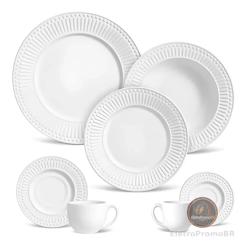 Jogo De Jantar Porto Brasil Cerâmica Ravenna Roma Branco 42 Peças