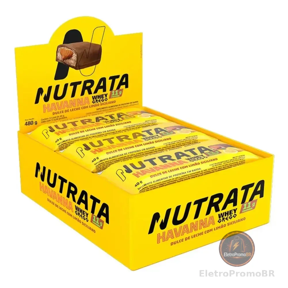 Barra Whey Grego 40g Display Com 12 Unidades Limão Siciliano E Dulce De Leche Havanna Nutrata Dulce De Leche E Limão Siciliano