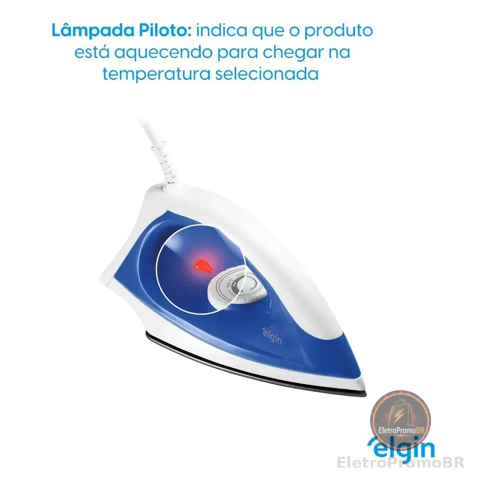 Ferro Seco Elgin Antiaderente Branco Azul 110v Iron Force Branco E Azul 127v