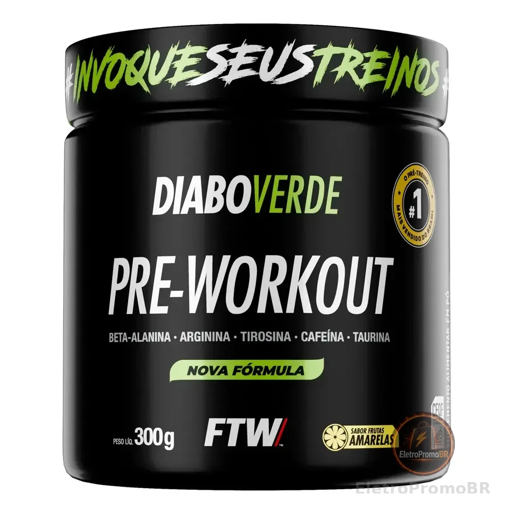 Pré Treino Pre Workout Diabo Verde Pote 300g Sabor Frutas Amarelas Ftw