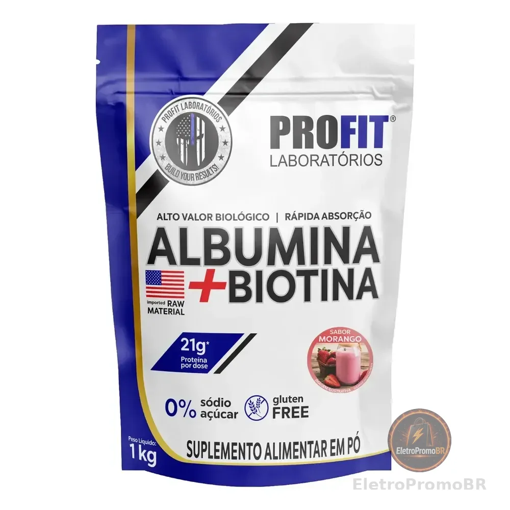Suplemento Em Pó Profit Labs Albúmina Sabor Morango Em Refil De 1000g