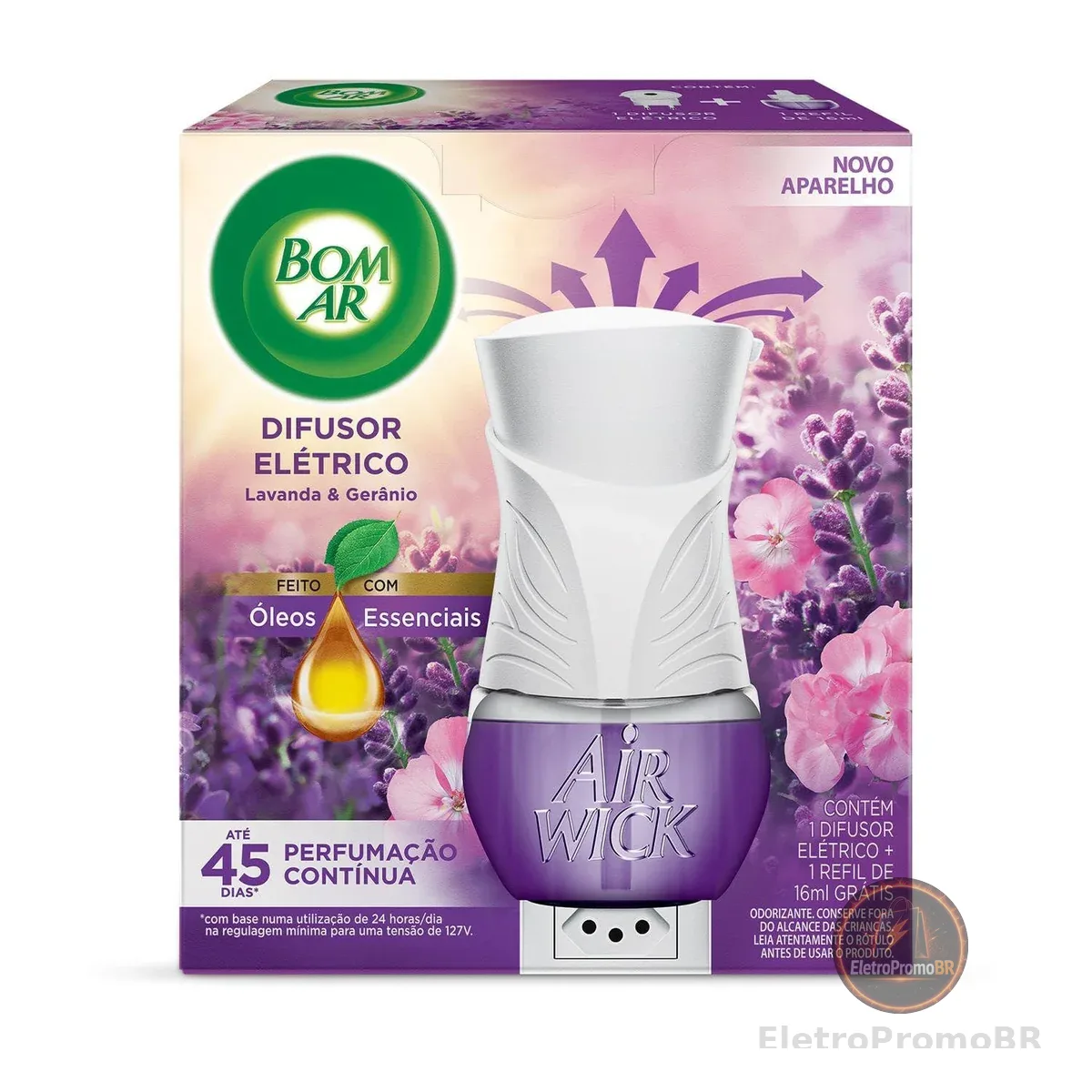 Bom Ar Difusor Elétrico Lavanda e Gerânio Aparelho + Refil 16ml