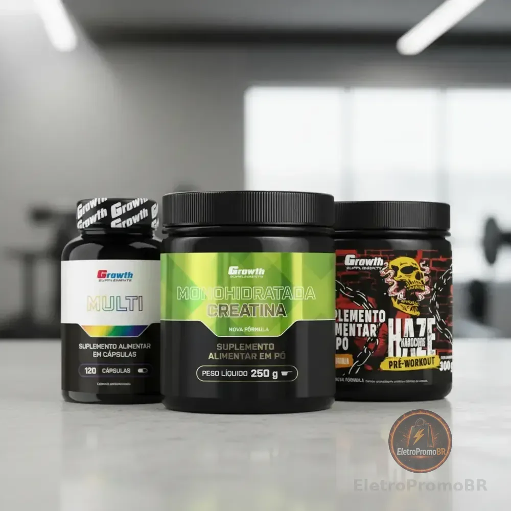 Kit Growth: Creatina Monohidratada 250g + Multivitamínico 120 Cáps + Pré-treino Haze Hardcore 300g