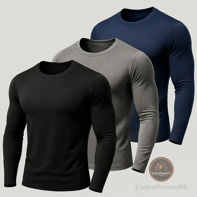 Kit 3 Camisetas Térmicas Masculina Segunda Pele Camisa Uv50