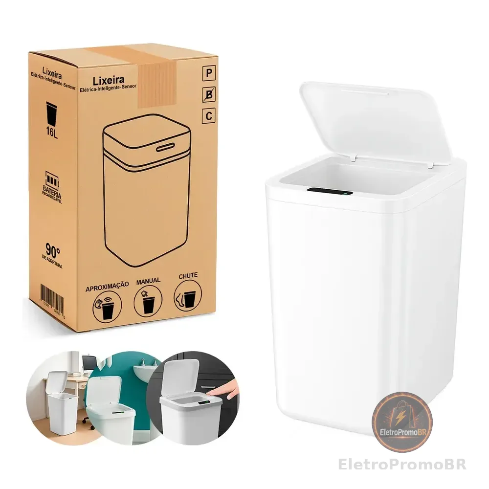 Lixeira Inteligente Com Sensor Automática Banheiro Branco Lixeira Automática De 16 Litros Com Sensor Balde Lixo Adequada Para Cozinha E Banheiro Modelo