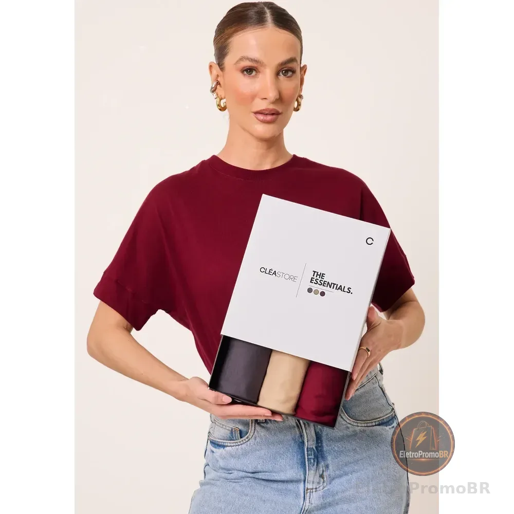 Kit De 3 T-shirts Oversized Intense Cléa Store Chumbo/bege/vinho P