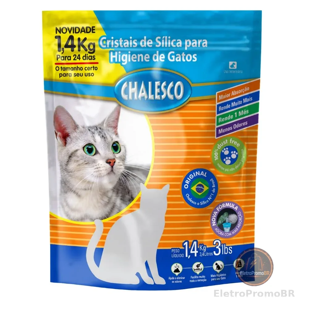Areia Higiênica de Sílica Chalesco para Gatos 1,4 kg – Alta Absorção, Controle de Odores e Baixa Manutenção