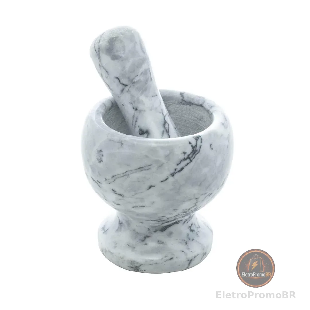 Pilão de Mármore com Socador Cinza 11cm x 11cm - Wolff