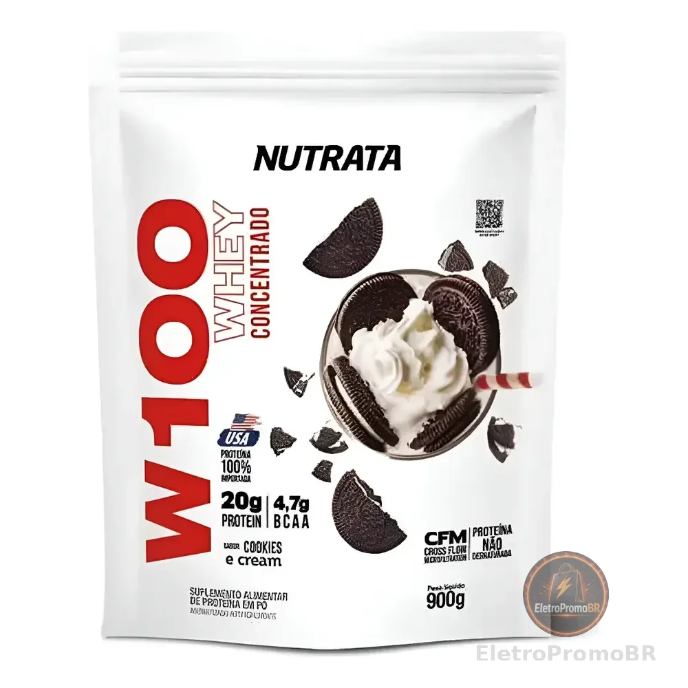 W100 Nutrata Whey Protein 100% Concentrado 900g - Sabor Cookies E Cream Cookies And Cream
