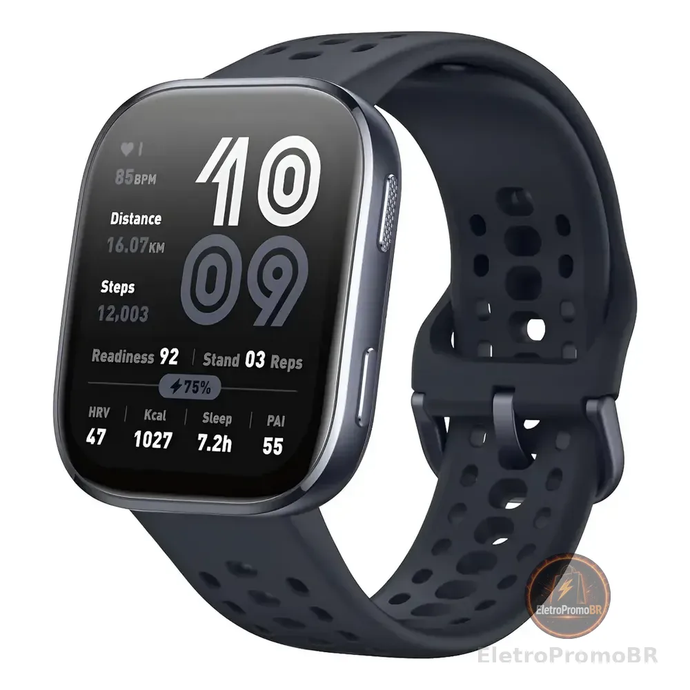 Smartwatch Amazfit Bip 6 Com Gps, Tela Amoled De 1.97  E Resistência À Água Branco Mesh Preto