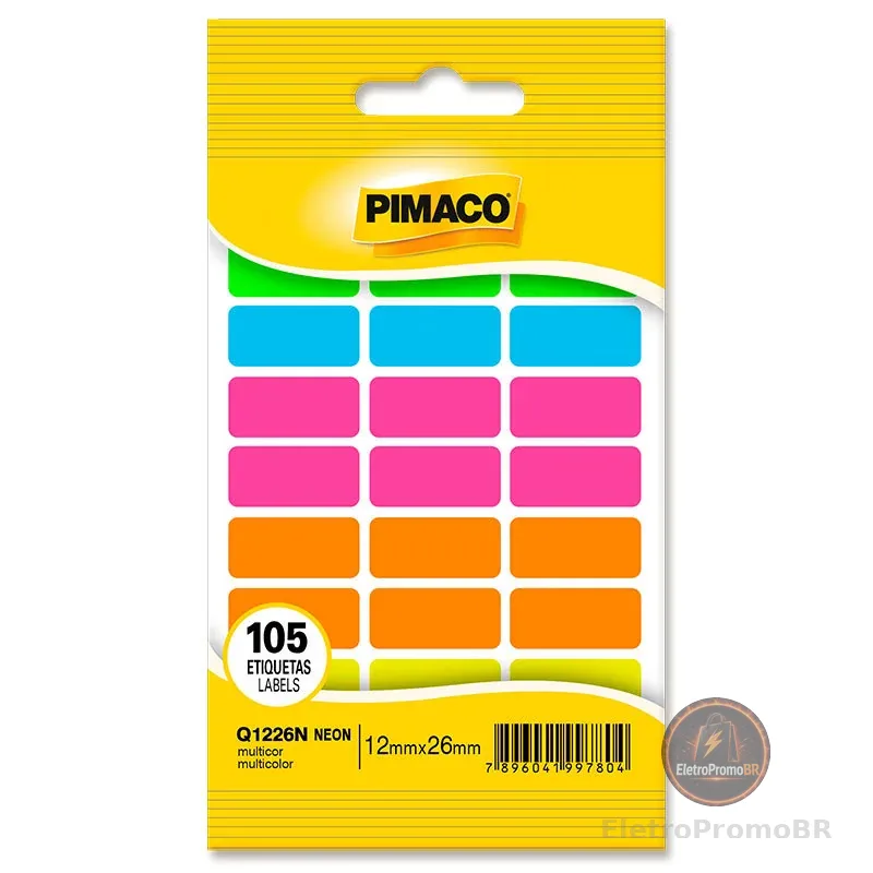 Etiqueta adesiva Q-1226N retangular multicolor neon Pimaco