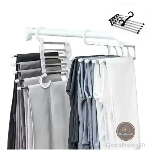 Cabide Multifuncional Organizador Inox Retrátil 5 Divisórias Branco E Cromado