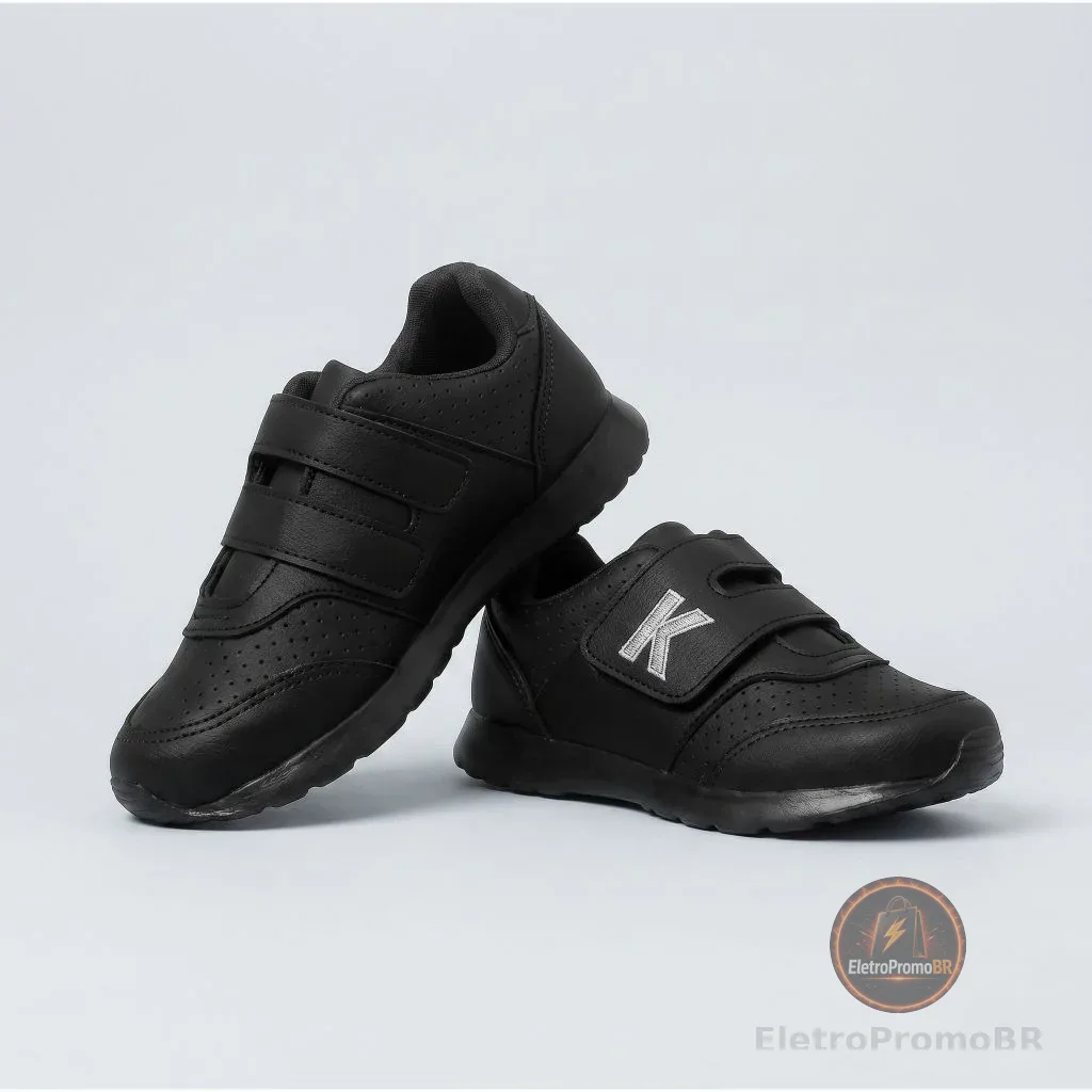 Tênis Infantil Menino Bordado Preto Escolar Kidstep