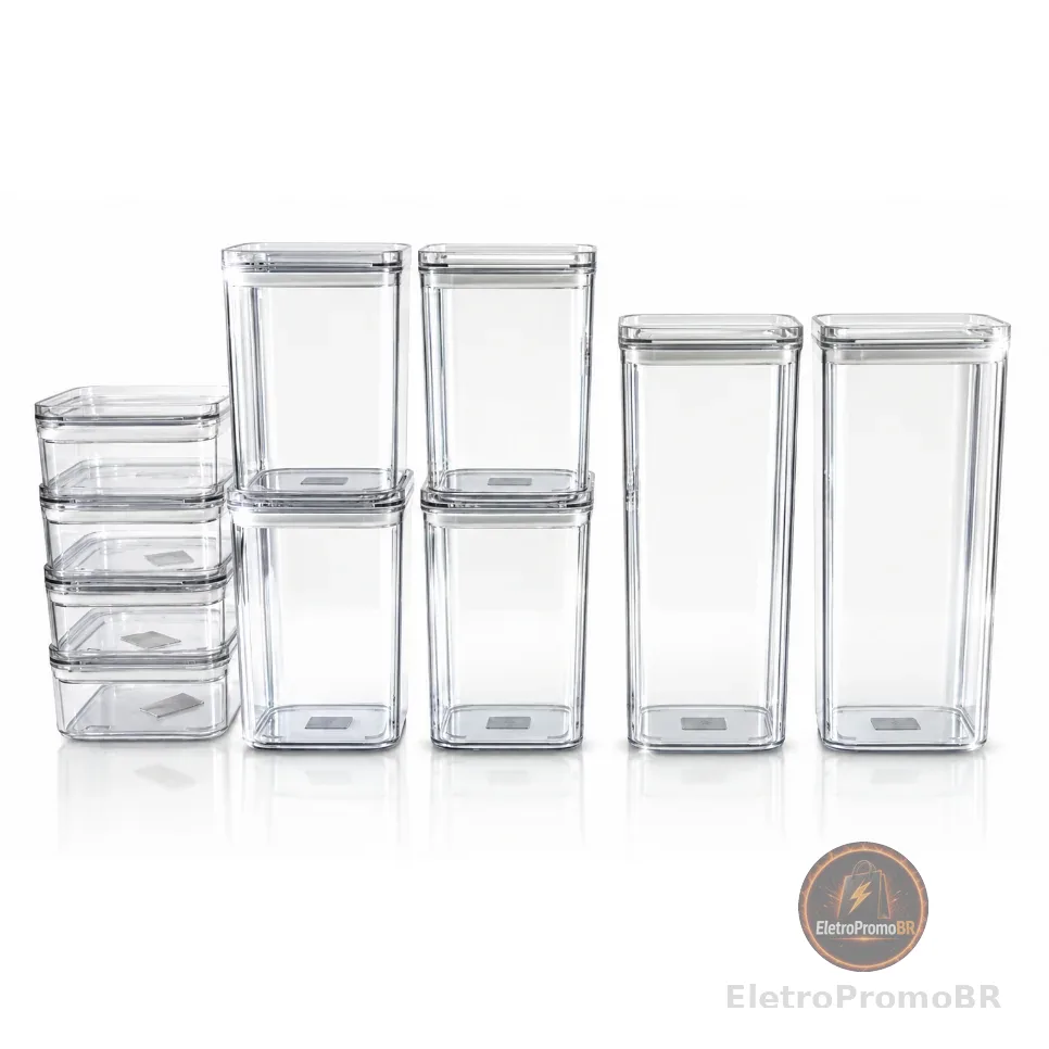Kit Potes Herméticos Porta Mantimentos Organizador de Cozinha Transparente Com Trava BPA Free
