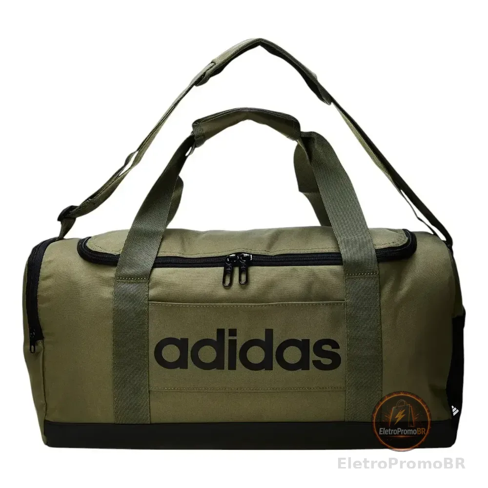Mala Duffel Pequena Linear Feminino E Masculino adidas Cor Olive Strata / Black Desenho Do Tecido Liso