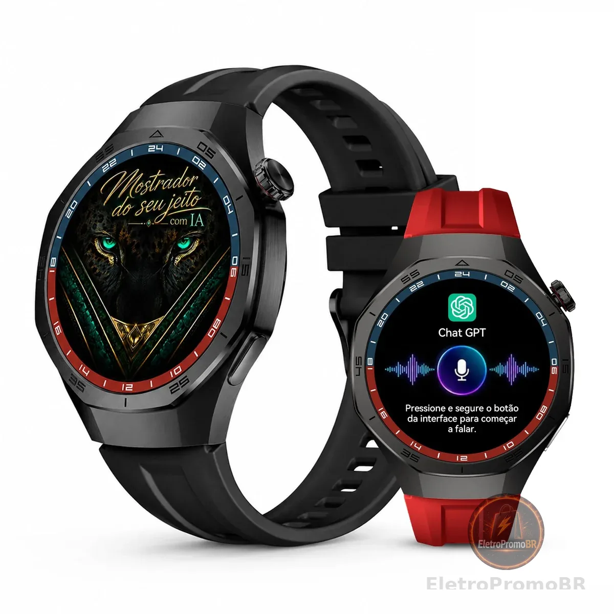 Aurafit SmartWatch Relogio inteligente Relógio Masculino e Feminino | 1,43 polegadas HD AMOLED chamada Bluetooth Chatgpt por IA com Android iOS, 2 Pulseiras