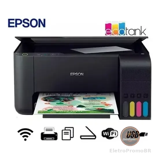 Impressora Multifuncional Cor Epson Ecotank L3250 Preto 127/220v