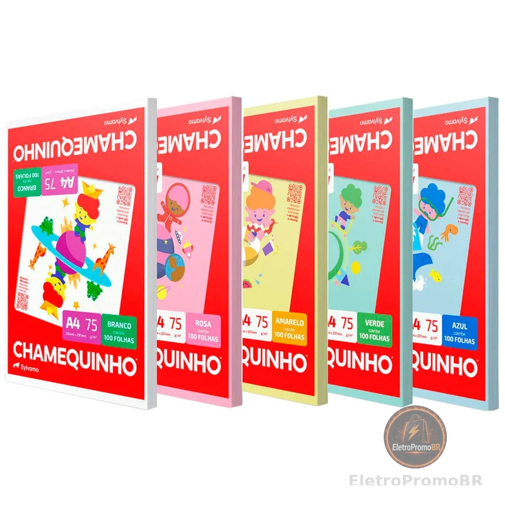 Kit Papel Sulfite A4 5 cores 500 folhas Chamequinho