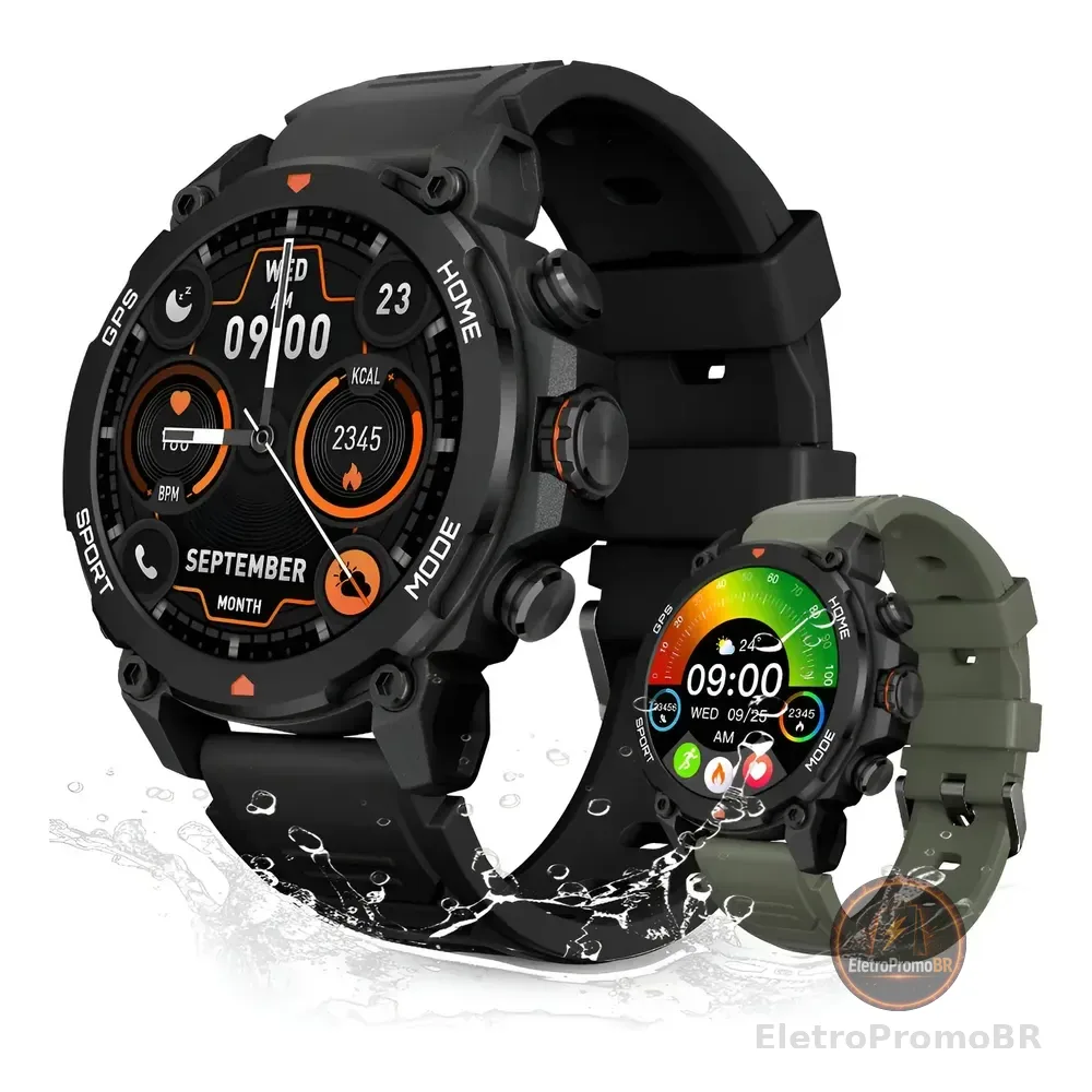 Relógio Smartwatch Aurafit Trek1 Com Gps À Prova D'água 5atm Preto Sport Preto/verde