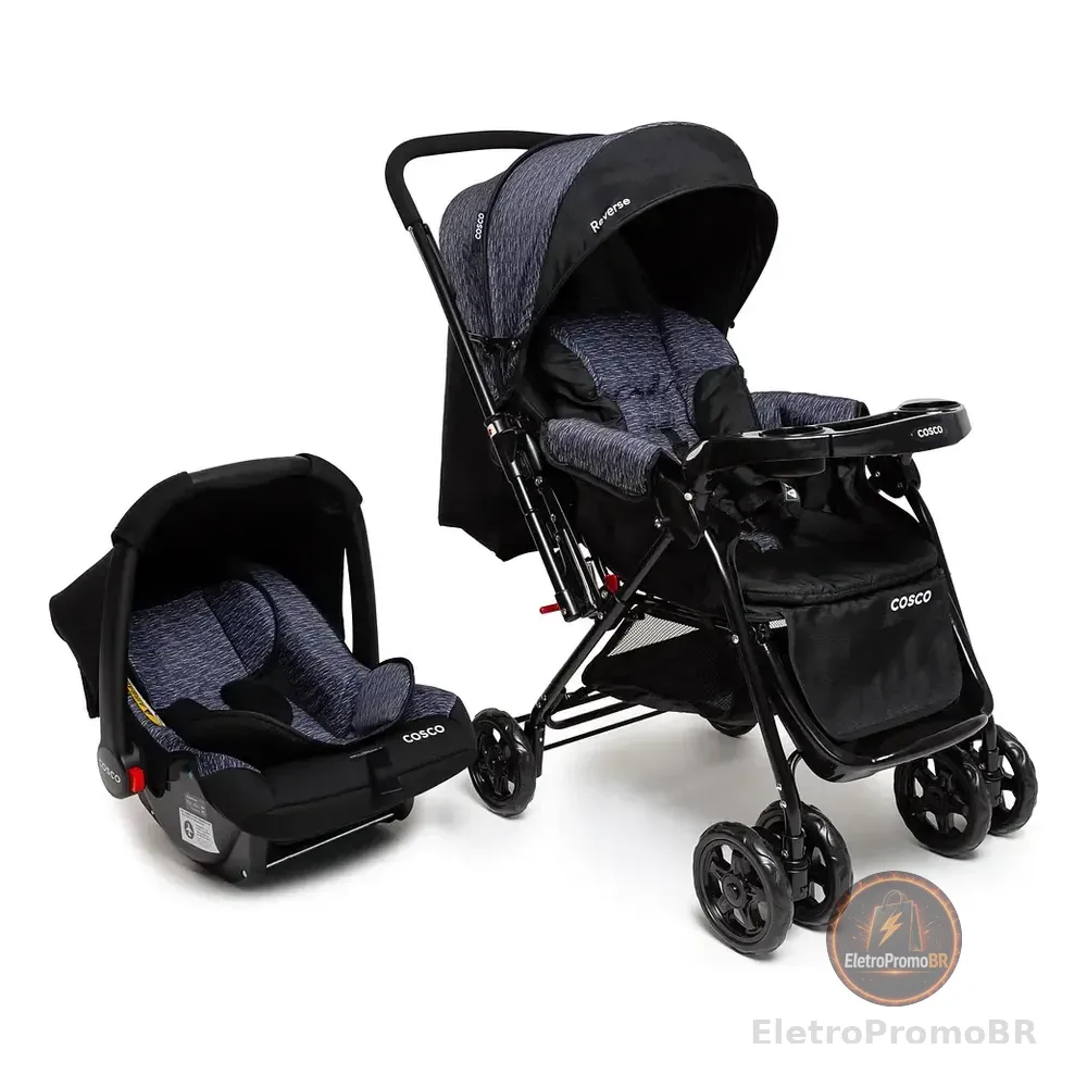 Travel System Duo, Cosco Kids, Reverse, 0 A 15kg, Preto Rajado