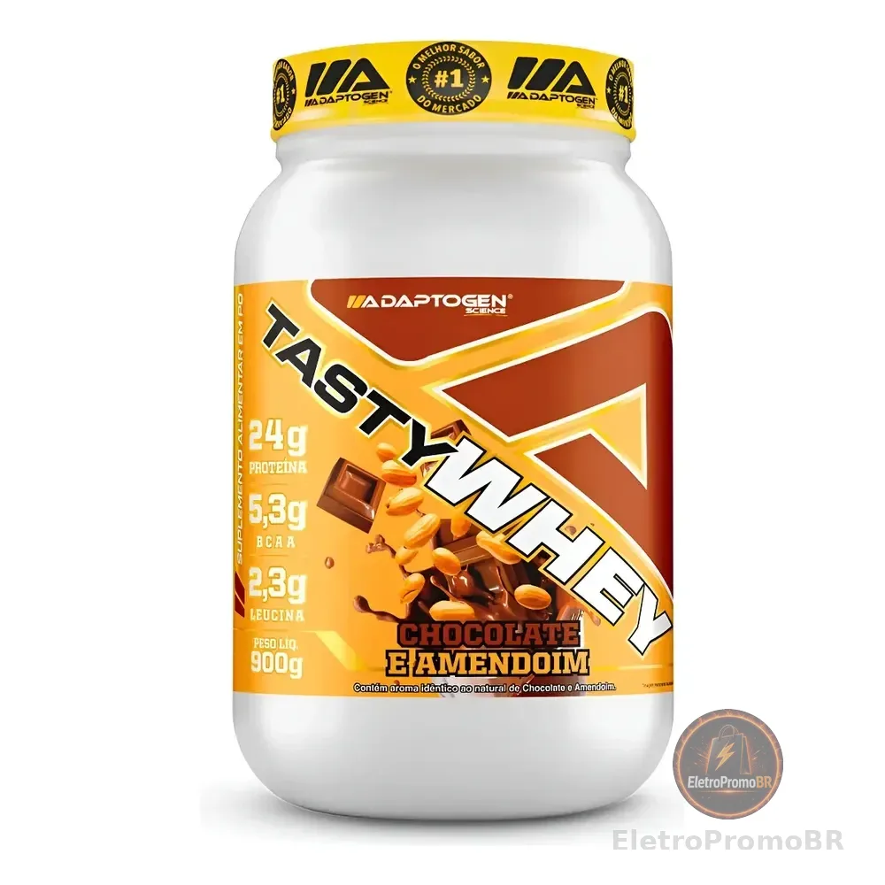 Suplemento Tasty Whey 3w Gourmet Whey Protein Adaptogen Science Pote 900g Sabor Chocolate E Amendoim Chocolate Com Amendoim