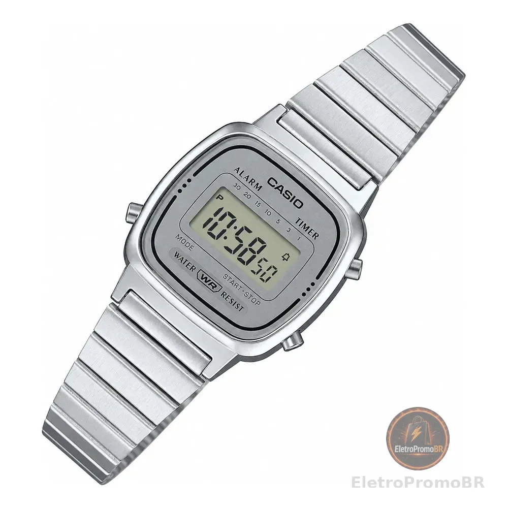 Relógio Casio Feminino Vintage Digital Mini Retrô Prata Prateado Cinza